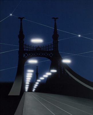 Bridge with UFOs, 2006125x105 cm,&amp;nbsp;acrylic on canvas&amp;copy; Regős Istv&amp;aacute;n